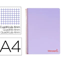 Bloc Liderpapel Din A4 wonder cuadrícula 4mm tapa polipropileno 90 gr 120 hojas color violeta
