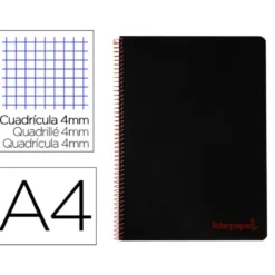 Bloc Liderpapel Din A4 wonder cuadrícula 4mm tapa polipropileno 90 gr color negro