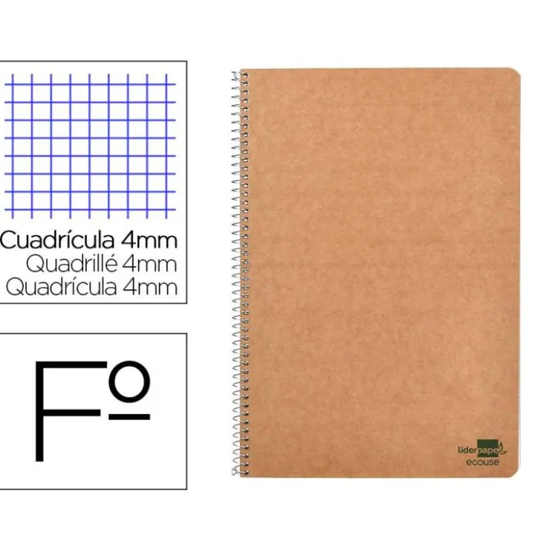 Bloc Liderpapel espiral folio Cuadriculado 4mm 80 hojas con papel reciclado