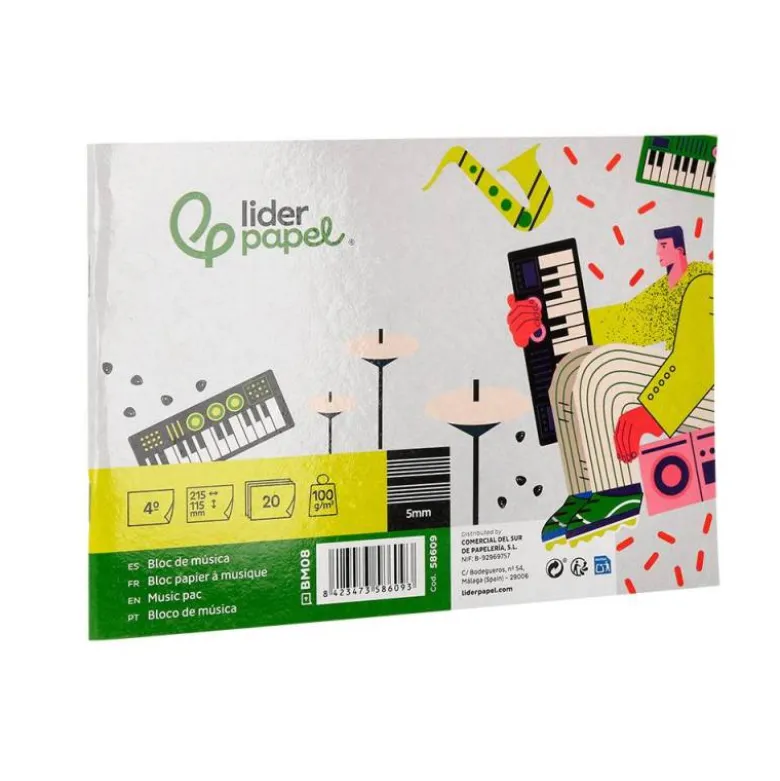 Bloc musica Liderpapel Cuarto interlineado 5mm 4 pentagramas por página