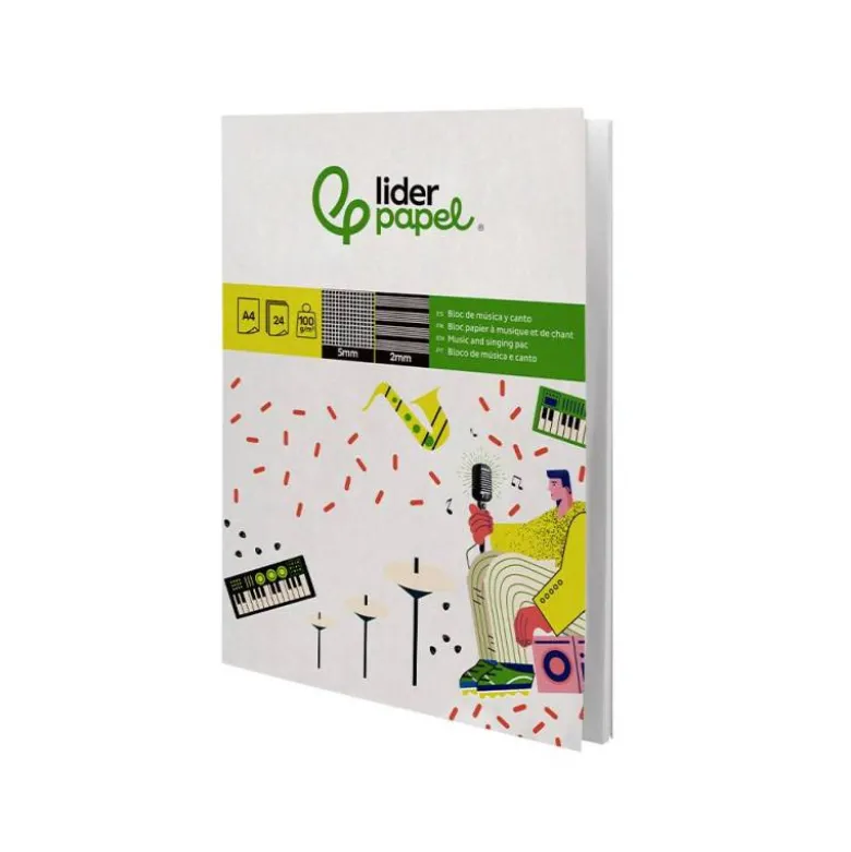 BLOC MUSICA Y CANTO LIDERPAPEL PENTAGRAMA INTERLINEADO 2 MM CUADRICULA 5MM DIN A4 24 HOJAS 100G/M2