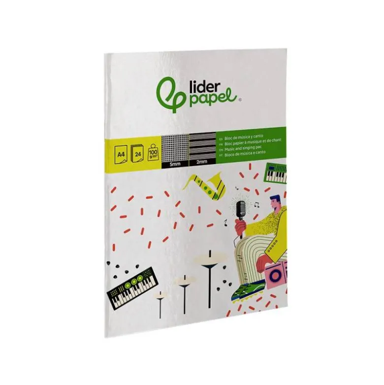 BLOC MUSICA Y CANTO LIDERPAPEL PENTAGRAMA INTERLINEADO 2 MM CUADRICULA 5MM DIN A4 24 HOJAS 100G/M2