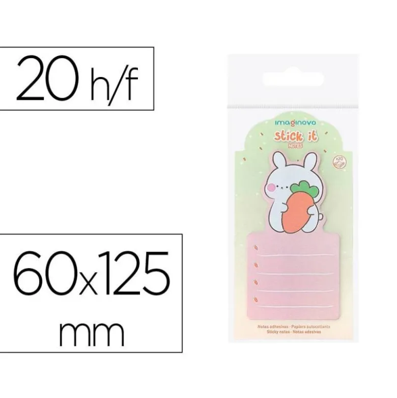 BLOC NOTAS ADHESIVAS IMAGINOVO BUNNY CON SOPORTE 20 HOJAS NARANJA 60X125 MM