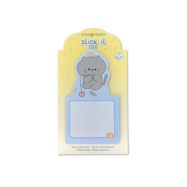 BLOC NOTAS ADHESIVAS IMAGINOVO BUNNY CON SOPORTE 20 HOJAS GATO AZUL 60X125 MM