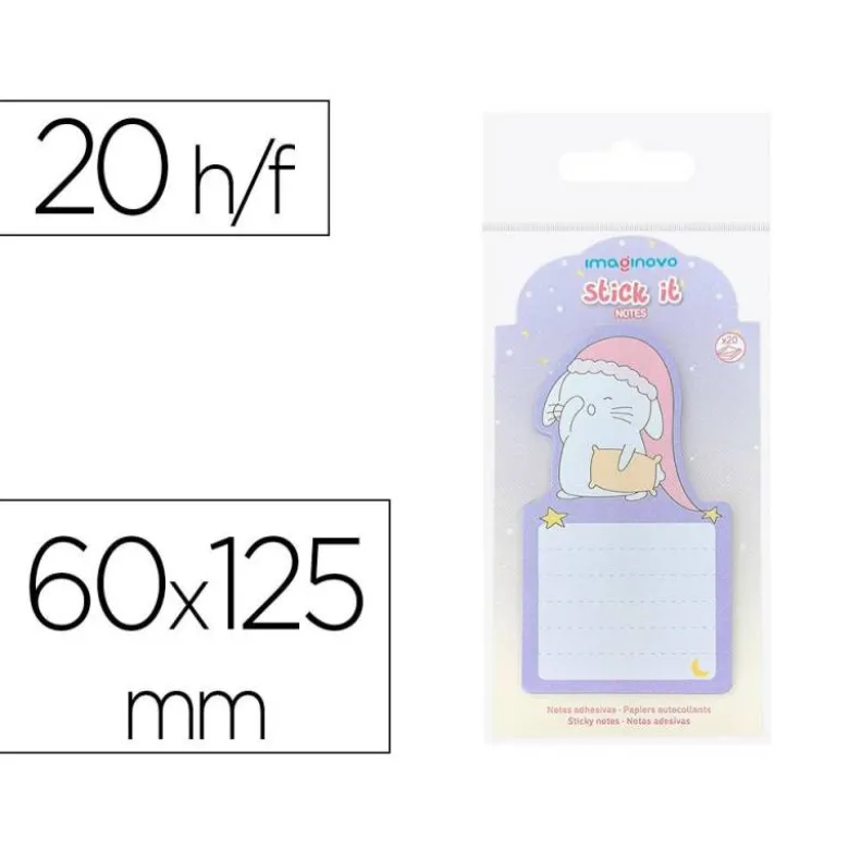 BLOC NOTAS ADHESIVAS IMAGINOVO BUNNY CON SOPORTE 20 HOJAS MORADO 60X125 MM