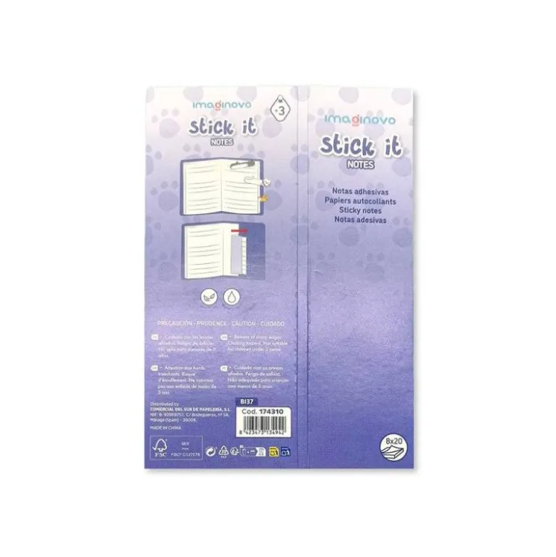 BLOC NOTAS ADHESIVAS IMAGINOVO MARCAPAGINAS GATO 120 HOJAS 8X15X48 MM