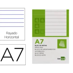 Bloc notas Liderpapel Din A-7 apaisado 80 hojas rayado horizontal 7 mm