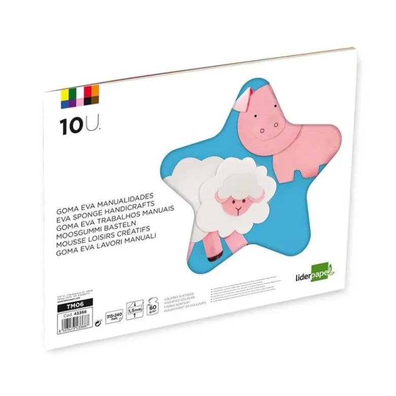 Bloc trabajos manuales liderpapel goma eva 240x315mm 10 hojas colores surtidos