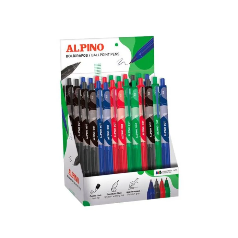 BOLIGRAFO ALPINO DOT TINTA ACEITE EXPOSITOR DE 24 UNIDADES COLORES SURTIDOS
