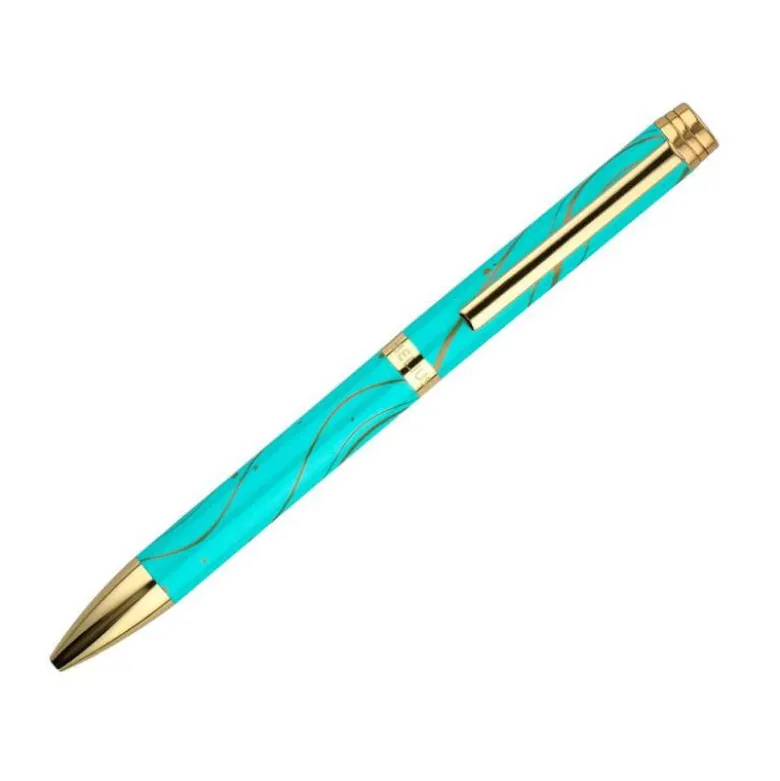 BOLIGRAFO BELIUS AQUA ALUMINIO COLOR TURQUESA Y DORADO TINTA AZUL CAJA DE DISEÑO