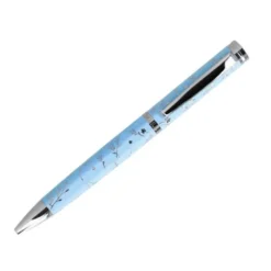 BOLIGRAFO BELIUS BELLA ALUMINIO COLOR AZUL CELESTE DISEÑO PLATEADO RELIEVE TINTA AZUL CAJA DE DISEÑO