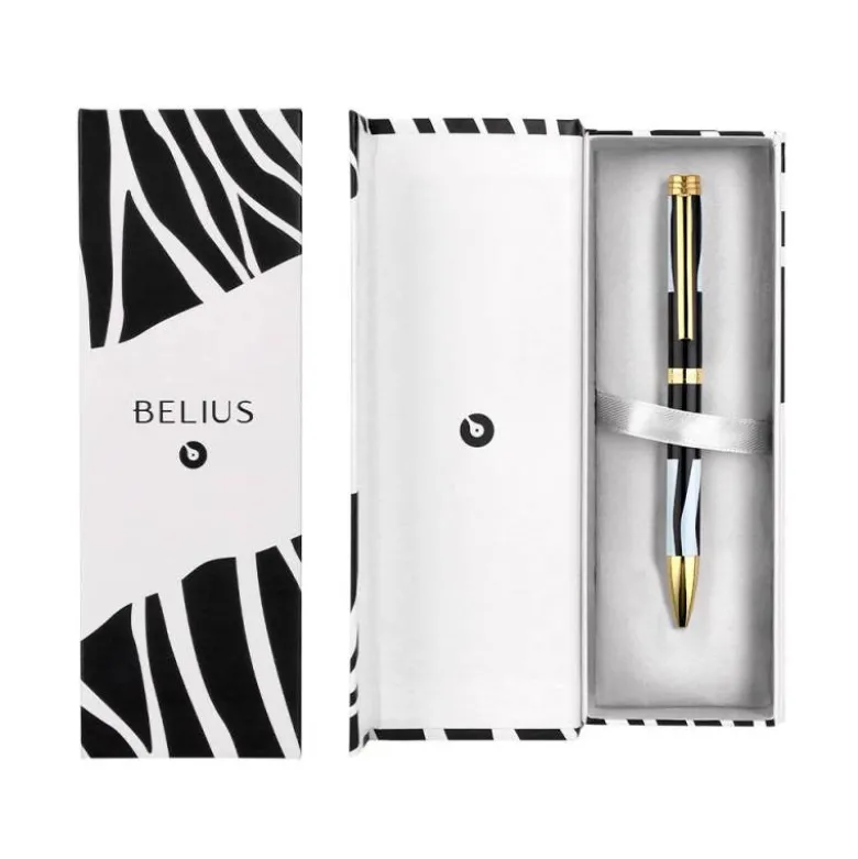 BOLIGRAFO BELIUS DUALITA CUERPO NEGRO COLOR BLANCO TINTA AZUL CAJA DE DISEÑO