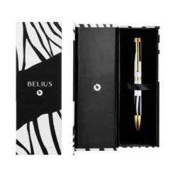 BOLIGRAFO BELIUS DUALITA CUERPO BLANCO COLOR NEGRO TINTA AZUL CAJA DE DISEÑO