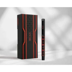 BOLIGRAFO BELIUS LEGACY ALUMINIO DISEÑO TRIANGULO ROJO CUERPO NEGRO TINTA COLOR AZUL CAJA DE DISEÑO