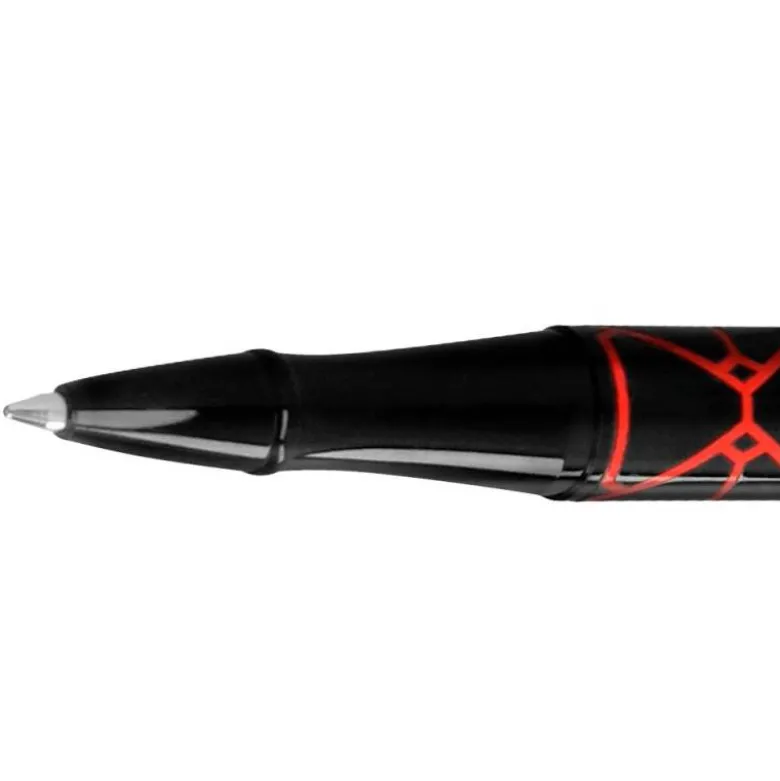 BOLIGRAFO BELIUS LEGACY ALUMINIO DISEÑO TRIANGULO ROJO CUERPO NEGRO TINTA COLOR AZUL CAJA DE DISEÑO