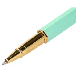 BOLIGRAFO BELIUS MACARON BLISS FORMA HEXAGONAL COLOR VERDE DORADO TINTA AZUL CAJA DE DISEÑO