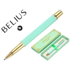 BOLIGRAFO BELIUS MACARON BLISS FORMA HEXAGONAL COLOR VERDE DORADO TINTA AZUL CAJA DE DISEÑO