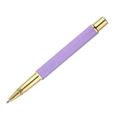 BOLIGRAFO BELIUS MACARON BLISS FORMA HEXAGONAL COLOR MORADO Y DORADO TINTA AZUL CAJA DE DISEÑO