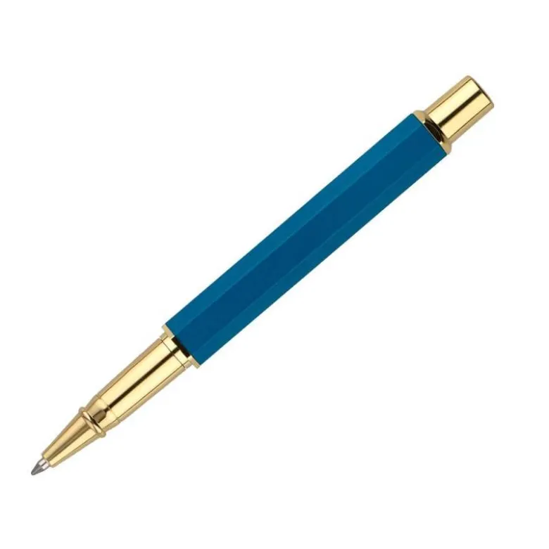 BOLIGRAFO BELIUS MACARON BLISS FORMA HEXAGONAL COLOR ROSA/ AZUL Y DORADO TINTA AZUL CAJA DE DISEÑO