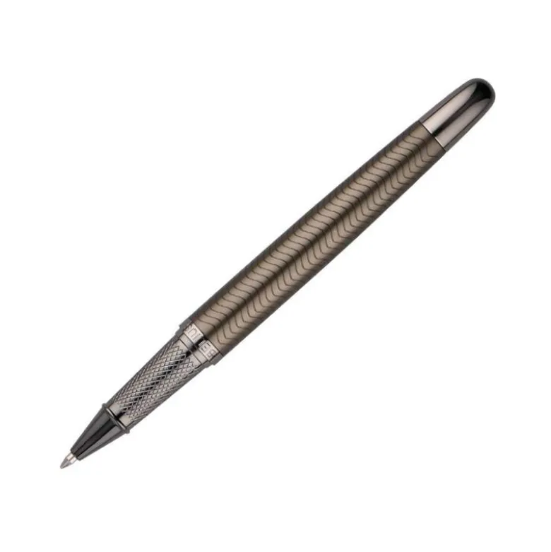 BOLIGRAFO BELIUS NEPTUNO ALUMINIO TEXTURA WAVY COLOR CAQUI TINTA AZUL CAJA DE DISEÑO