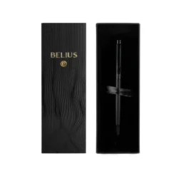 BOLIGRAFO BELIUS NEPTUNO ALUMINIO TEXTURA WAVY COLOR NEGRO TINTA AZUL CAJA DE DISEÑO