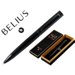BOLIGRAFO BELIUS ORIGEN 1995 ALUMINIO TEXTURA CEPILLADA COLOR NEGRO TINTA AZUL CAJA DE DISEÑO