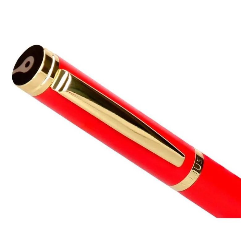 BOLIGRAFO BELIUS PASSION DOR ALUMINIO TEXTURA CEPILLADA COLOR ROJO Y DORADO TINTA AZUL CAJA DE DISEÑO PUNTA 0.8MM