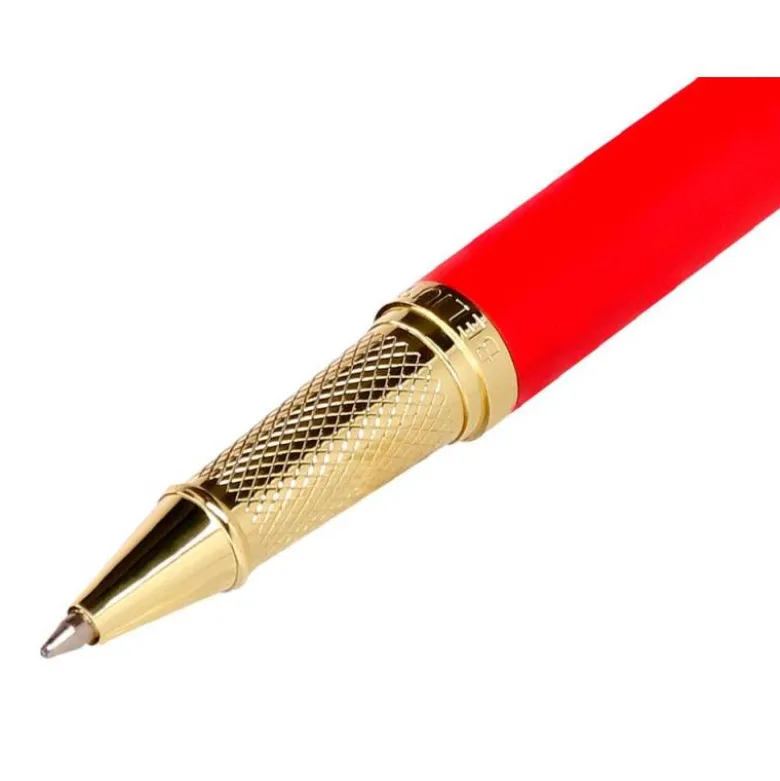 BOLIGRAFO BELIUS PASSION DOR ALUMINIO TEXTURA CEPILLADA COLOR ROJO Y DORADO TINTA AZUL CAJA DE DISEÑO PUNTA 0.8MM