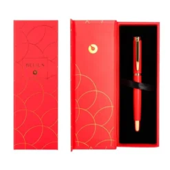 BOLIGRAFO BELIUS PASSION DOR ALUMINIO TEXTURA CEPILLADA COLOR ROJO Y DORADO TINTA AZUL CAJA DE DISEÑO PUNTA 0.8MM