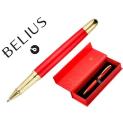 BOLIGRAFO BELIUS PASSION DOR ALUMINIO TEXTURA CEPILLADA COLOR ROJO Y DORADO TINTA AZUL CAJA DE DISEÑO PUNTA 0.8MM