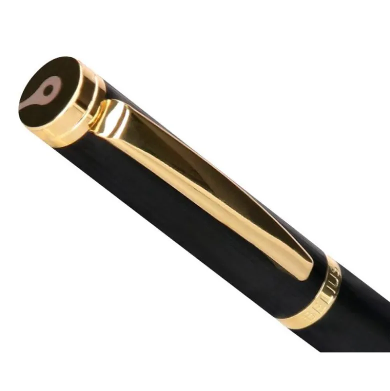 BOLIGRAFO BELIUS PASSION DOR ALUMINIO TEXTURA CEPILLADA COLOR NEGRO Y DORADO TINTA AZUL CAJA DE DISEÑO