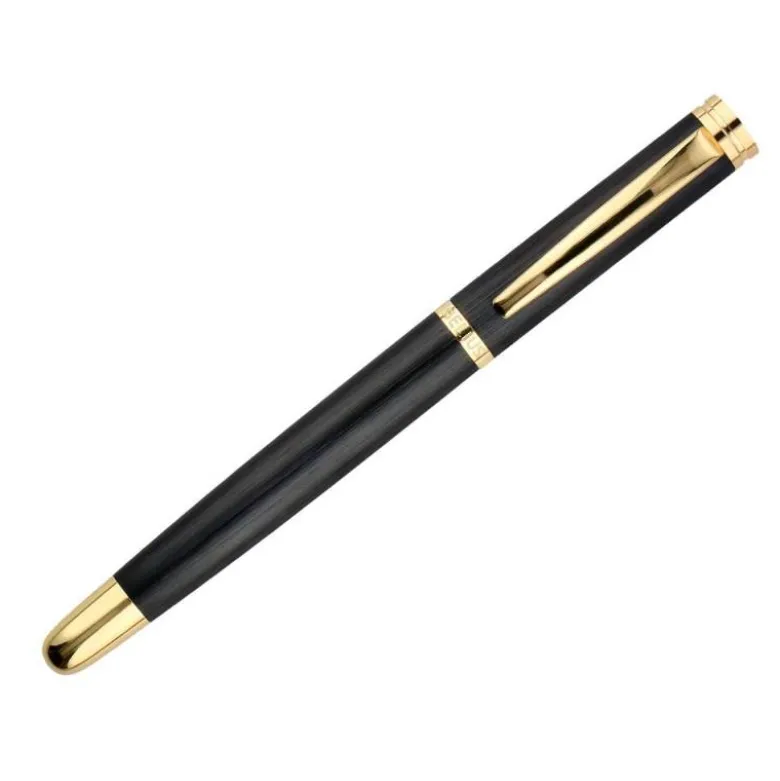 BOLIGRAFO BELIUS PASSION DOR ALUMINIO TEXTURA CEPILLADA COLOR NEGRO Y DORADO TINTA AZUL CAJA DE DISEÑO