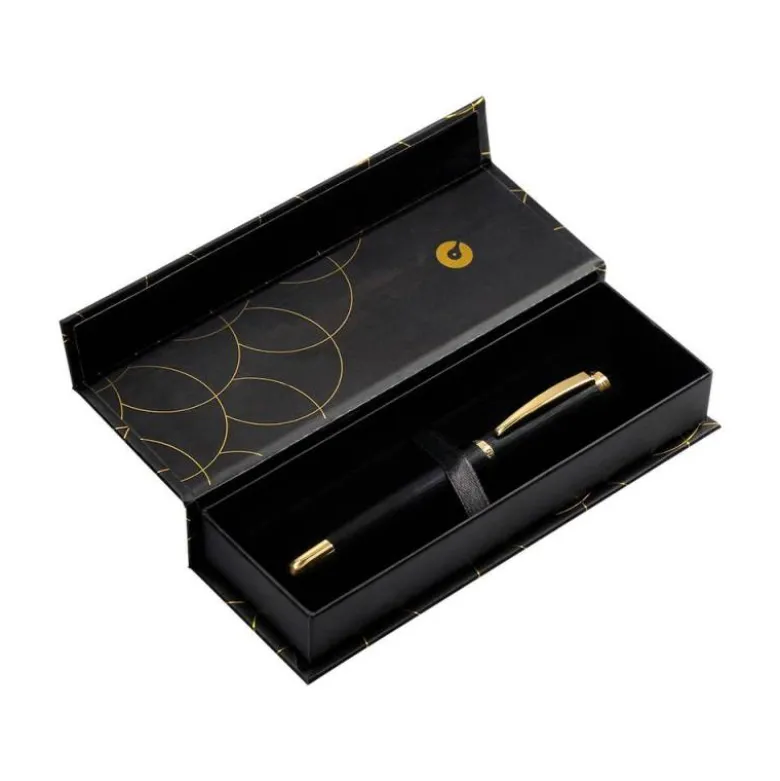 BOLIGRAFO BELIUS PASSION DOR ALUMINIO TEXTURA CEPILLADA COLOR NEGRO Y DORADO TINTA AZUL CAJA DE DISEÑO