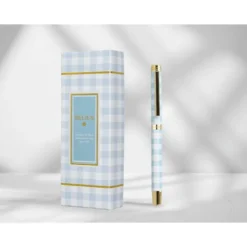 BOLIGRAFO BELIUS PERFECT PICNIC DAY ALUMINIO COLOR AZUL CELESTE DORADO TINTA AZULCAJA DE DISEÑO