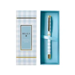 BOLIGRAFO BELIUS PERFECT PICNIC DAY ALUMINIO COLOR AZUL CELESTE DORADO TINTA AZULCAJA DE DISEÑO