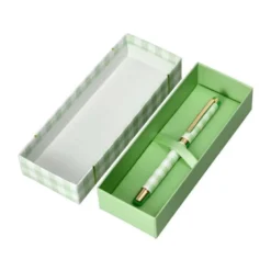 BOLIGRAFO BELIUS PICNIC ALUMINIO COLOR VERDE DORADO TINTA COLOR AZUL CAJA DE DISEÑO