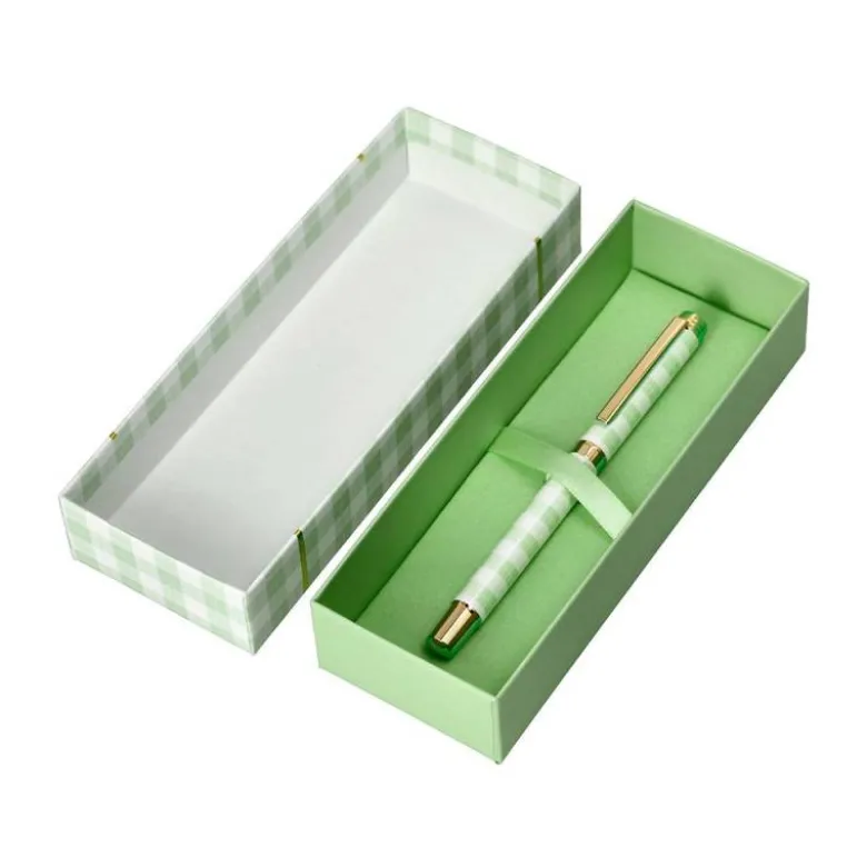 BOLIGRAFO BELIUS PICNIC ALUMINIO COLOR VERDE DORADO TINTA COLOR AZUL CAJA DE DISEÑO
