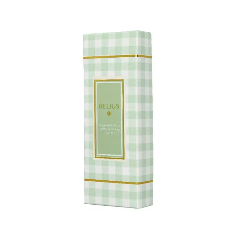 BOLIGRAFO BELIUS PICNIC ALUMINIO COLOR VERDE DORADO TINTA COLOR AZUL CAJA DE DISEÑO