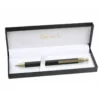 BOLIGRAFO BELIUS POTSDAM NEGRO Y DORADO CUERPO FIBRA CARBON TINTA GEL AZUL EN ESTUCHE