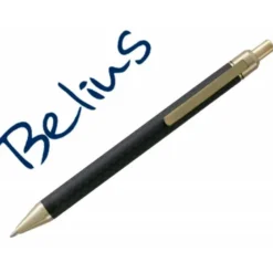 BOLIGRAFO BELIUS POTSDAM NEGRO Y DORADO CUERPO FIBRA CARBON TINTA GEL AZUL EN ESTUCHE