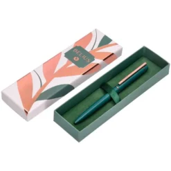 BOLIGRAFO BELIUS ROSE ALUMINIO COLOR VERDE OLIVA/ORO ROSA TINTA AZUL CAJA DE DISEÑO