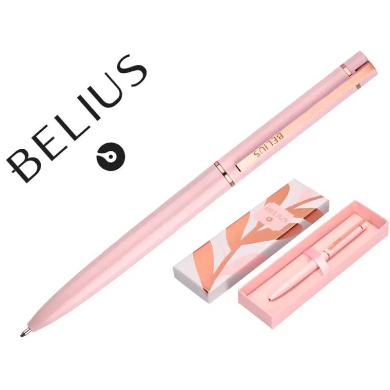 BOLIGRAFO BELIUS ROSE ALUMINIO COLOR ROSA/ORO ROSA TINTA AZUL CAJA DE DISEÑO