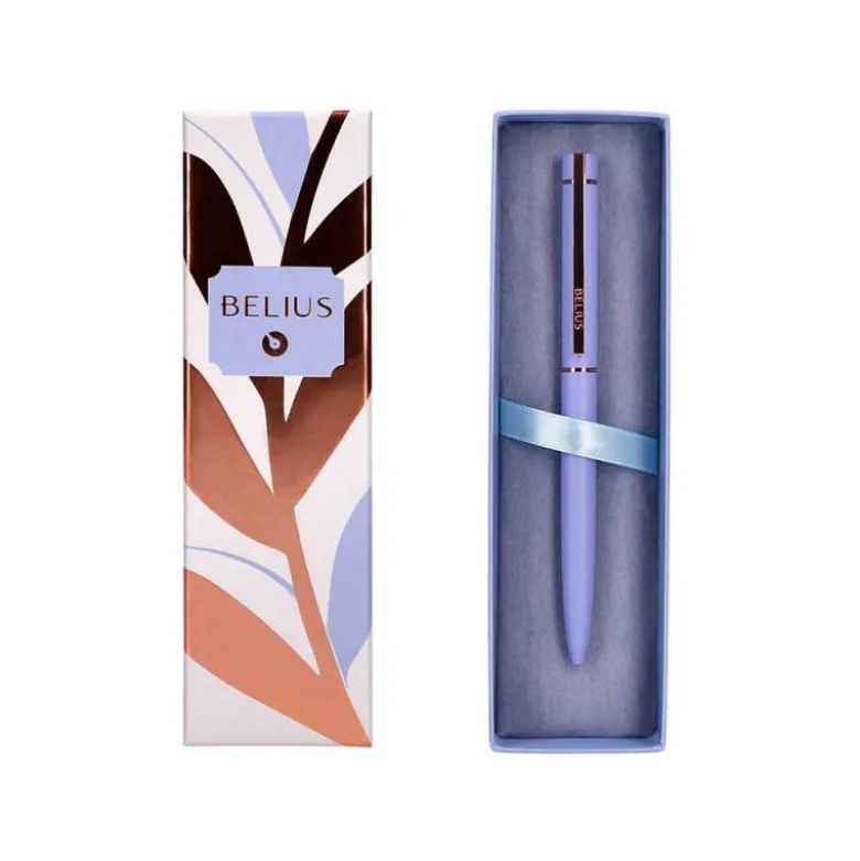 BOLIGRAFO BELIUS ROSE ALUMINIO COLOR LAVANDA/ORO ROSA TINTA AZUL CAJA DE DISEÑO