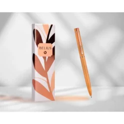 BOLIGRAFO BELIUS ROSE ALUMINIO COLOR NARANJA/ORO ROSA TINTA AZUL CAJA DE DISEÑO