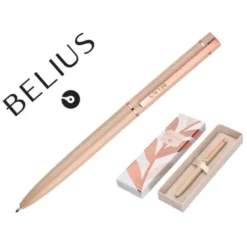 BOLIGRAFO BELIUS ROSE ALUMINIO COLOR BEIGE CLARO ORO ROSA TINTA AZUL CAJA DE DISEÑO