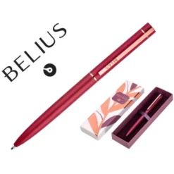 BOLIGRAFO BELIUS ROSE ALUMINIO COLOR BURDEOS ORO ROSA TINTA AZUL CAJA DE DISEÑO