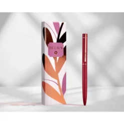 BOLIGRAFO BELIUS ROSE ALUMINIO COLOR BURDEOS ORO ROSA TINTA AZUL CAJA DE DISEÑO