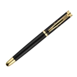 BOLIGRAFO BELIUS SOIREE ALUMINIO COLOR ART DECO NEGRO Y DORADO TINTA AZUL CAJA DE DISEÑO