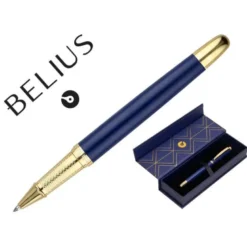 BOLIGRAFO BELIUS SOIREE ALUMINIO COLOR AZUL MARINO Y DORADO TINTA AZUL CAJA DE DISEÑO