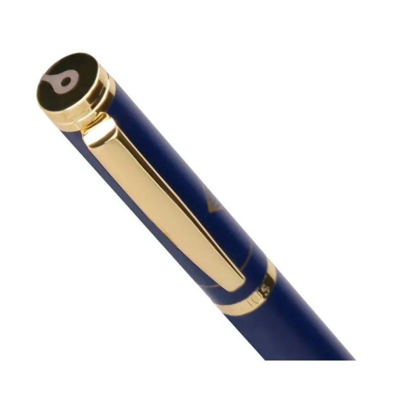 BOLIGRAFO BELIUS SOIREE ALUMINIO COLOR AZUL MARINO Y DORADO TINTA AZUL CAJA DE DISEÑO